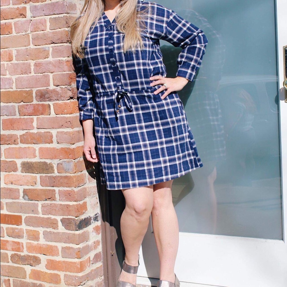 Navy and White Plaid Dress